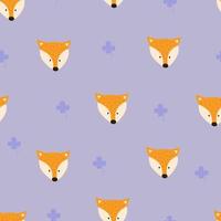 Seamless vector pattern of a Fox face in the forest on a pink background. Scandinavian style