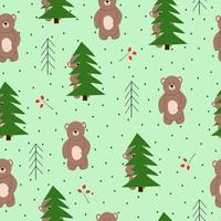 Seamless vector pattern with bears in the forest. Scandinavian style