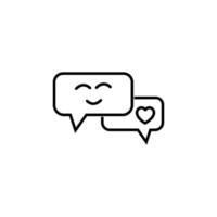 Sign and symbols concept. Outline symbol in flat style. Editable stroke. Line icon of heart and positive emoji inside of rectangular speech bubble vector