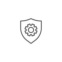 Setting or engineering concept. Vector sign drawn with thin line. Editable stroke. Perfect for web sites, stores, shops. Vector line icon of gear under shield