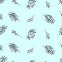 Mountain ash branches and leaves, autumn rowan berries, seamless doodle pattern vector