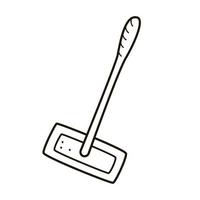 Curling broom or mop icon, vector contour template, doodle style