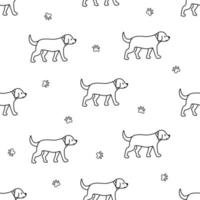 Seamless pattern cartoon dog and paw prints, background kids wallpaper, vector illustration