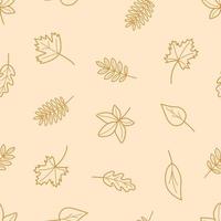 Vector seamless pattern with autumn outline leaves of different trees