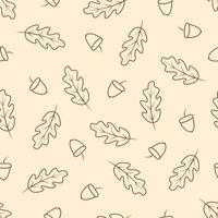 Autumn seamless pattern, oak leaves and acorns fall, vector background illustration