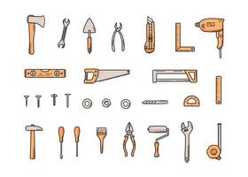 herramientas de construcción, conjunto de vectores de garabatos de elementos de reparación, iconos de dibujos animados