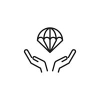 Charity and philanthropy concept. Hight quality sign drawn with thin line. Suitable for web sites, stores, internet shops, banners etc. Line icon of parachute over opened hands vector