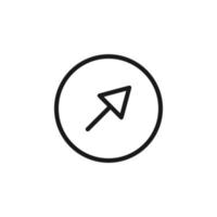 Symbols, signs, interface and internet concept. Simple monochrome illustrations for web sites, stores, apps. Vector line icon of arrow up in right diagonal direction inside of circle