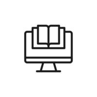 Science and education sign. Minimalistic monochrome vector symbol. Suitable for adverts, sites, articles, books. Vector line icon of opened book next to computer