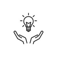 Charity and philanthropy concept. Hight quality sign drawn with thin line. Suitable for web sites, stores, internet shops, banners etc. Line icon of light bulb over opened hands vector