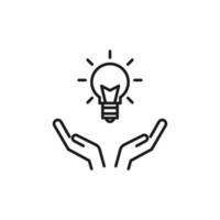 Charity and philanthropy concept. Hight quality sign drawn with thin line. Suitable for web sites, stores, internet shops, banners etc. Line icon of light bulb over opened hands vector