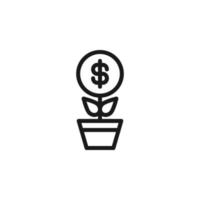 Business, money, finance concept. Vector signs drawn with black line. Suitable for adverts, web sites, apps, articles. Line icon of money tree