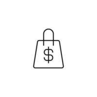 Shopping, sell and purchase concept. Vector signs in flat style. Suitable for adverts, web sites, articles. Editable stroke. Line icon of dollar on shopping bag
