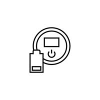 Household and daily routine concept. Single outline monochrome sign in flat style. Editable stroke. Line icon of electrical robot vacuum cleaner next to battery as symbol of accumulator vector