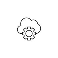 Setting or engineering concept. Vector sign drawn with thin line. Editable stroke. Perfect for web sites, stores, shops. Vector line icon of gear under cloud