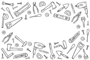 Construction tools, doodle vector set of repair elements, cartoon icons