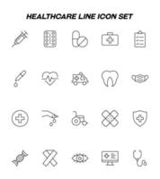 Medicine and healthcare concept. Simple monochrome illustration for web sites, stores, apps. Icons of syringe, pills, prescription, suitcase, eyedropper, pulse, ambulance etc vector