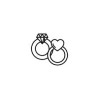 Romance and love concept. Vector monochrome outline signs drawn in flat style. Perfect for advertisement, articles, stores, internet pages. Line icon of wedding rings