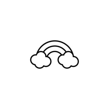 símbolo de vector de estilo plano. trazo editable. perfecto para tiendas de Internet, sitios, artículos, libros, etc. icono de línea de nubes en los bordes de un simple arco iris monocromático