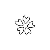 Monochrome outline sign suitable for web sites, books, banners, stores, advertisements. Editable stroke. Line icon of flower with petals in form of hearts vector