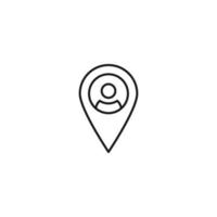 Social media concept. Vector symbol drawn with black thin line. Editable stroke. Suitable for articles, web sites etc. Line icon of avatar in geo location sign