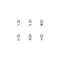 Line icon set with monochrome signs suitable for adverts, shops, stores, apps. Program code, progress line, coat hanger, intersected circles, pen tool next to woman vector