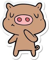 sticker of a cartoon content pig vector