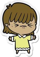 sticker of a annoyed cartoon girl vector