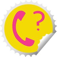 circular peeling sticker cartoon telephone receiver with question mark vector