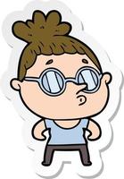 sticker of a cartoon woman wearing glasses vector