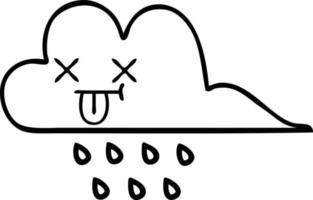 nube de lluvia de tormenta de dibujos animados de dibujo lineal vector