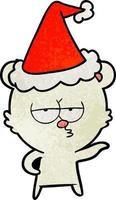 bored polar bear textured cartoon of a wearing santa hat vector