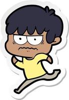 sticker of a annoyed cartoon boy vector