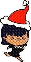 annoyed comic book style illustration of a girl wearing santa hat vector