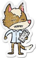 distressed sticker of a cartoon office wolf showing teeth vector
