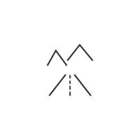 Outline monochrome symbol drawn in flat style with thin line. Editable stroke. Line icon of mountains in the end of automobile road vector