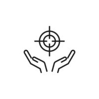 Charity and philanthropy concept. Hight quality sign drawn with thin line. Suitable for web sites, stores, internet shops, banners etc. Line icon of sniper target over opened hands vector