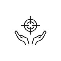 Charity and philanthropy concept. Hight quality sign drawn with thin line. Suitable for web sites, stores, internet shops, banners etc. Line icon of sniper target over opened hands vector