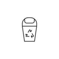 Ecology, nature, eco-friendly concept. Outline symbol drawn with black thin line. Suitable for adverts, packages, stores, web sites. Vector line icon of garbage can