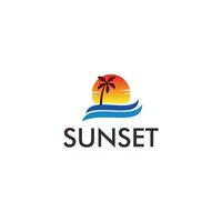 playa, mar, puesta de sol, amanecer, ilustración de vector de diseño de logotipo
