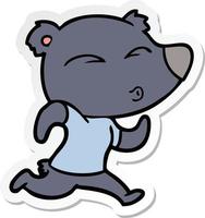 sticker of a cartoon jogging bear vector