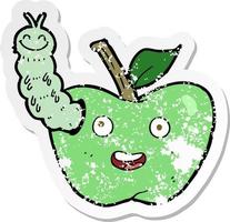 retro distressed sticker of a cartoon apple with bug vector