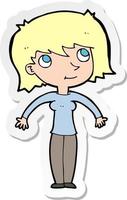 sticker of a cartoon woman shrugging vector