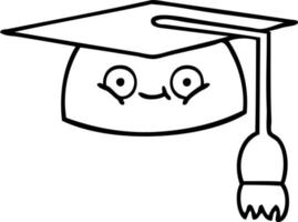 sombrero de graduación de dibujos animados de dibujo lineal vector