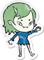 distressed sticker of a cartoon friendly vampire girl vector
