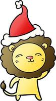 gradient cartoon of a lion wearing santa hat vector