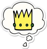 cartoon crown and thought bubble as a printed sticker vector