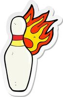 sticker of a cartoon ten pin bowling skittle on fire vector