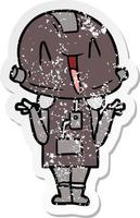 distressed sticker of a cartoon robot vector