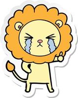 sticker of a cartoon crying lion vector